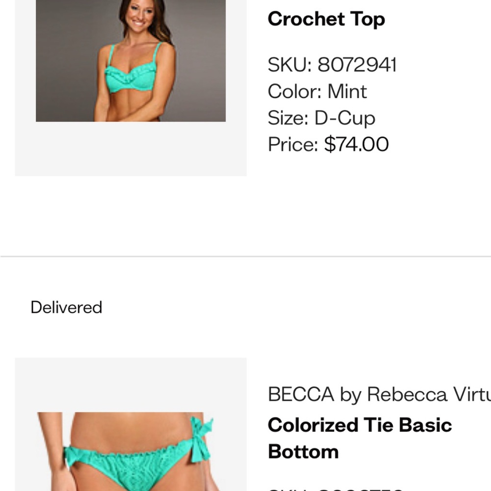 BECCA Crochet D Cup Swimwear Bikini Mint Green Underwire